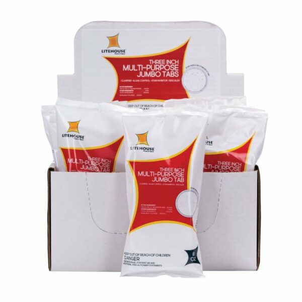 A display box of individually wrapped Litehouse Multi-Purpose Tablet Large 8oz, in white packaging with a red and orange label, neatly arranged upright in a white cardboard box.