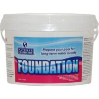 A white plastic tub labeled Foundation - 5 Lbs., designed for pool care, with the message Prepare your pool for long-term water quality. The container holds 5 lbs (2.27 kg) of product.