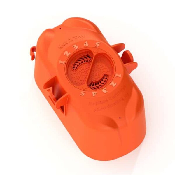 The Flippin FROG® XL™ Replacement Chlorine Cartridge is an orange plastic device with a rotating dial numbered 1 to 5 and a fish scale pattern in the center, resembling a stylized animal or fish.