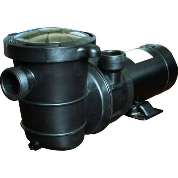 The PUMP-1HP TOP DISCH ULP features a black body with a round transparent lid, large inlet and outlet ports, and a cylindrical motor housing. The pump is shown angled on a white background.