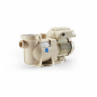The PUMP-SUPERFLO VS 2.2THP is a beige electric water pump with a cylindrical body, visible motor fins, and a transparent inlet cover, displayed on a plain white background.
