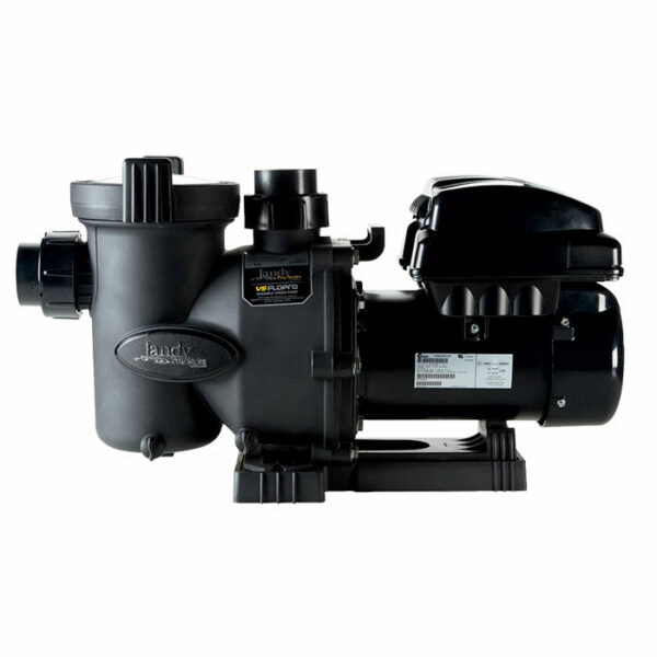 The PUMP-1.65HP VS FLOPRO W/CTRL is a black Jandy pool pump with a clear filter basket lid, side label, and electric motor, shown on a white background.