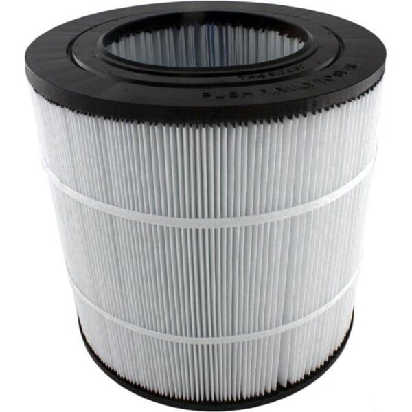 The Jacuzzi/Dirt Devil CFR-50 50 Sq Ft cartridge features pleated white filter material and black plastic end caps, shown here from an angled perspective.