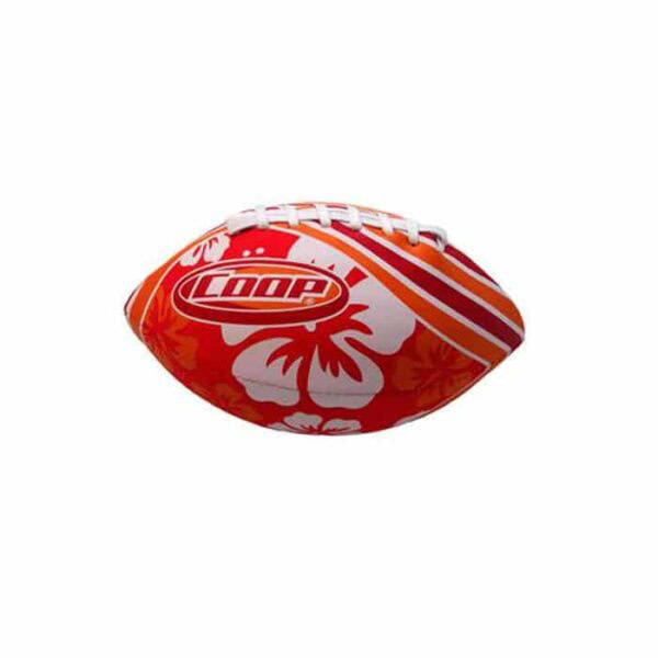 The Hydro Football is a red and white ball with tropical hibiscus flower patterns, white stripes, and the word LOOP in bold letters.
