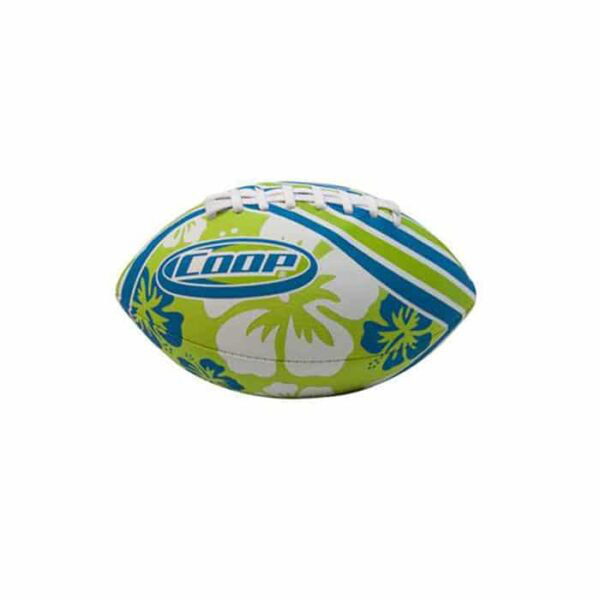 The Hydro Football features a vibrant tropical design with blue and green palm trees, flowers, and the word COOP in blue lettering on the side.