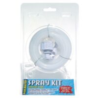 The SPRAY KIT FOR POOL SLIDE by Poolmaster includes coiled tubing and fittings, plus a blue label listing features and installation instructions.