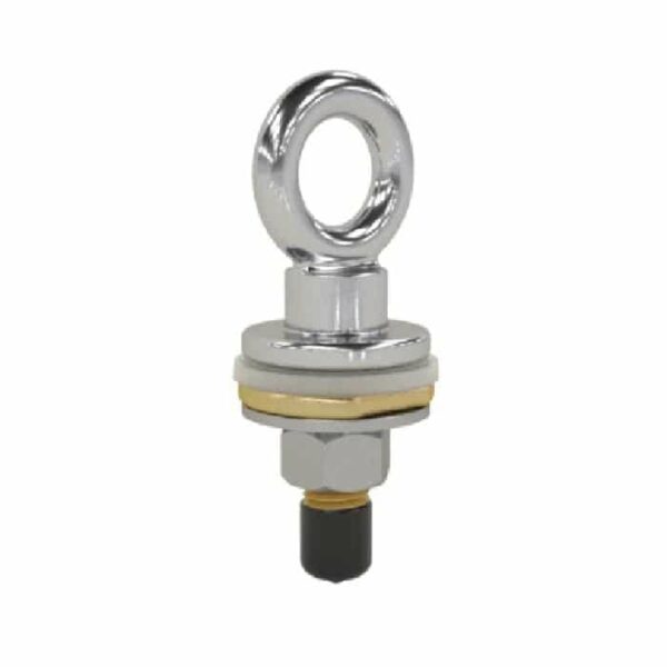 The Vinyl Liner Rope Eye features a circular ring on top, a threaded shaft, and a hexagonal nut, isolated on a white background.