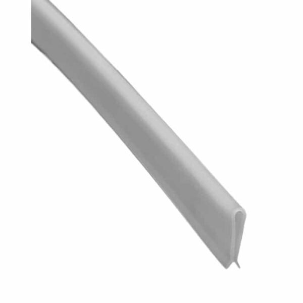 Close-up view of Flat Coping 2, a gray, flexible trim strip with a U-shaped channel, designed for sealing or protecting panel or door edges.