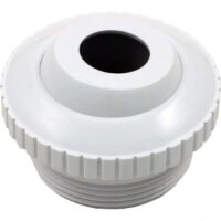 Close-up of the Hydrostream Eyeball Fitting 3/4 (SO1419D), a white, round plastic pool jet with a ridged edge and central hole, designed to control water flow in swimming pools.