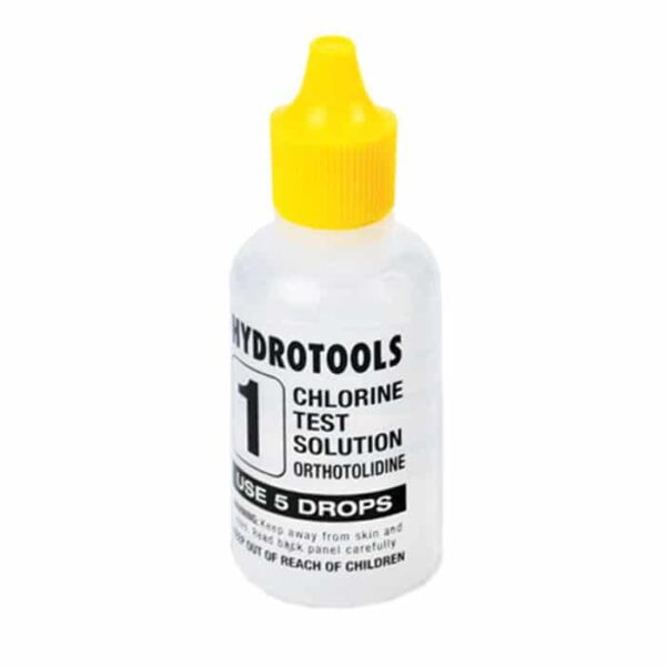 A small clear plastic bottle labeled Reagent #1 Solution with a yellow dropper cap. Instructions advise using 5 drops and keeping out of reach of children.