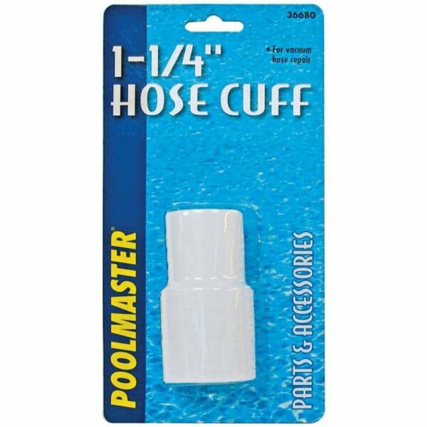 A package labeled Hose Cuff 1-1/4 displays a white plastic hose cuff for vacuum hose repair on a blue backing, under the Parts & Accessories section.