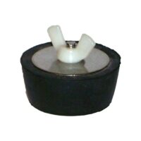 The WINTER PLUG #11 is a black rubber drain plug featuring a metal top and white plastic wing nut, designed to seal drains or pipes.