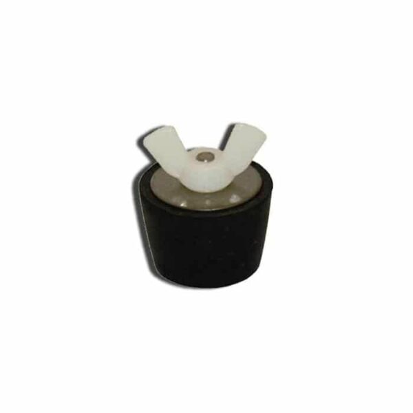The WINTER PLUG #7 is a small black cylindrical component with a white, V-shaped plastic piece on top, resembling a stopper or valve part, shown against a plain white background.