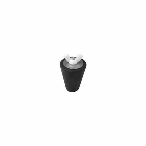 The Winter Plug - Universal #7 - #10 is a black, conical rubber stopper with a metal screw and white plastic wing nut on top, shown on a plain white background.