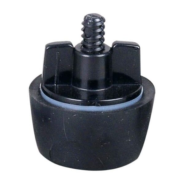 Winter Plug 1.25 black plastic threaded screw cap with two vertical grip tabs and a rubber gasket, shown on a white background.