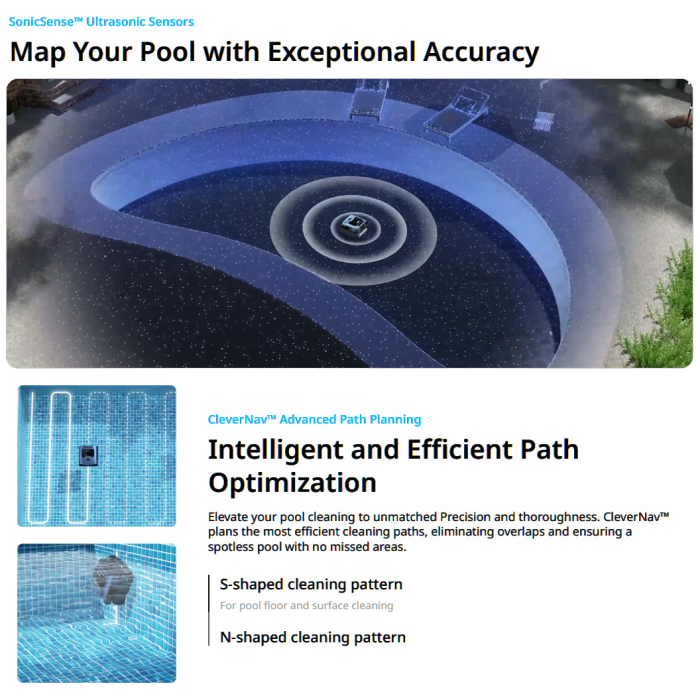 The BEATBOT A100 PLUS ROBO CLEANER navigates your backyard pool in circular patterns, using smart sensors and advanced path planning tech for precise, efficient cleaning.