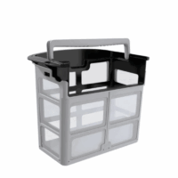 The BEATBOT A100 PRO BASKET is a gray and black rectangular plastic basket with a sturdy handle and mesh sides for storage or carrying items, displayed on a white background.