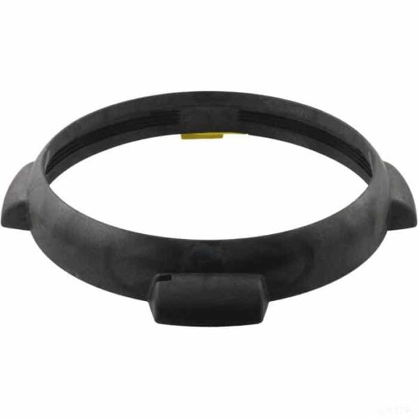 The Filter Locknut Assembly - Waterway (550-2060) is a black, circular plastic ring with three evenly spaced outer protrusions, shown against a white background.