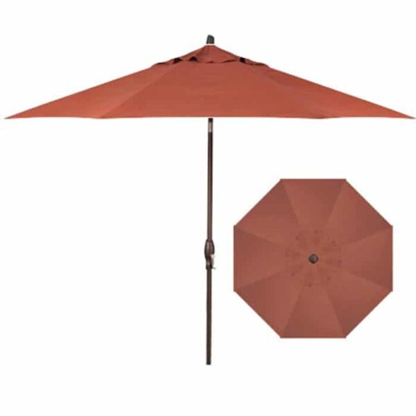 An indigo 9 octagon umbrella with a central pole, shown from the side and above to highlight its wide, canopy-style shape.