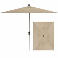 The 8 x 10 Rectangle Umbrella in Sesame features a dark central pole and is displayed from both a side angle and top-down view against a white background.