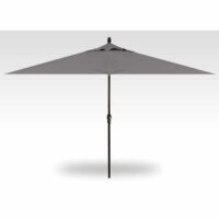The 8 x 10 Rectangle Market umbrella in charcoal, featuring a straight black pole, is fully open against a plain white background.