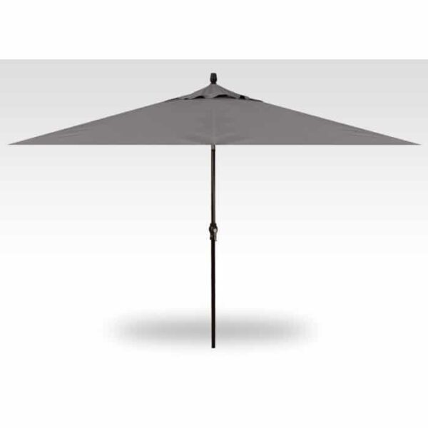 The 8 x 10 Rectangle Market umbrella in charcoal, featuring a straight black pole, is fully open against a plain white background.