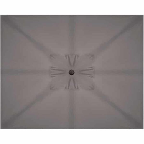 A symmetrical view looking up at the 8 x 10 Rectangle Market umbrella in charcoal, featuring a central pole and ribs radiating outward to create a pattern of shaded lines.