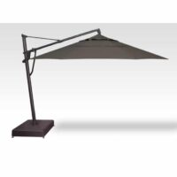 The Umbrella Cantilever Black/Boulder 11′ features a large, square, dark canopy with a sturdy base and side pole extending horizontally. Set against a plain white background with a subtle gray gradient.