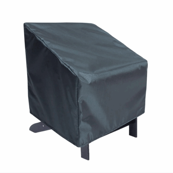 The High Back Chair Cover, in black, fits over an outdoor chair with a sloping back and visible legs below, protecting it from the elements.
