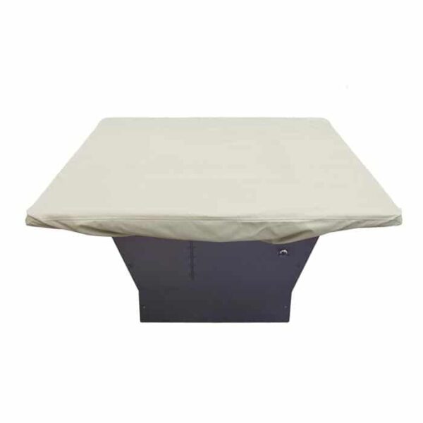 A beige cover for Square (42 to 48) Fire Pits fits over a square fire pit with a dark base, displayed against a plain white background.