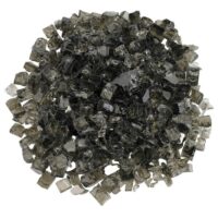 A circular pile of 1/2 Fireglass Zion in clear and smoky gray colors, totaling 10 lbs, arranged on a white background.