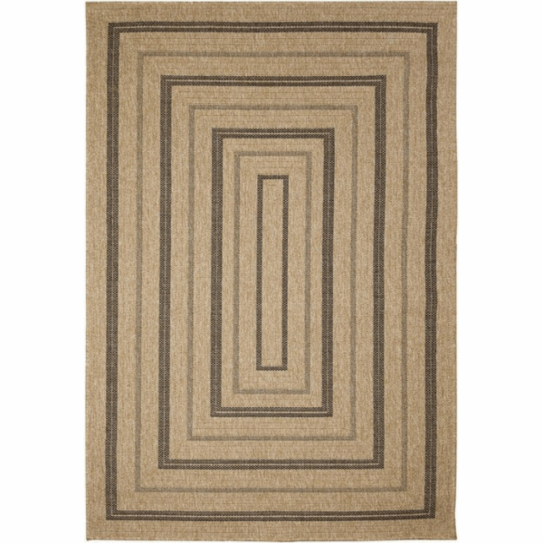 The Outdoor Rug-Multi Border Natur features a beige background with multiple dark brown rectangular borders, creating a striking geometric design.