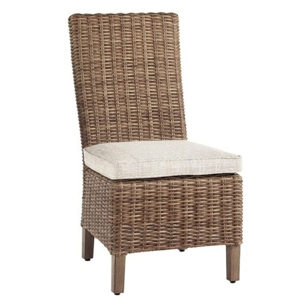The Beachcroft 6-Piece Dining Group features a brown wicker chair with a tall backrest and a light beige seat cushion, shown against a plain white background.
