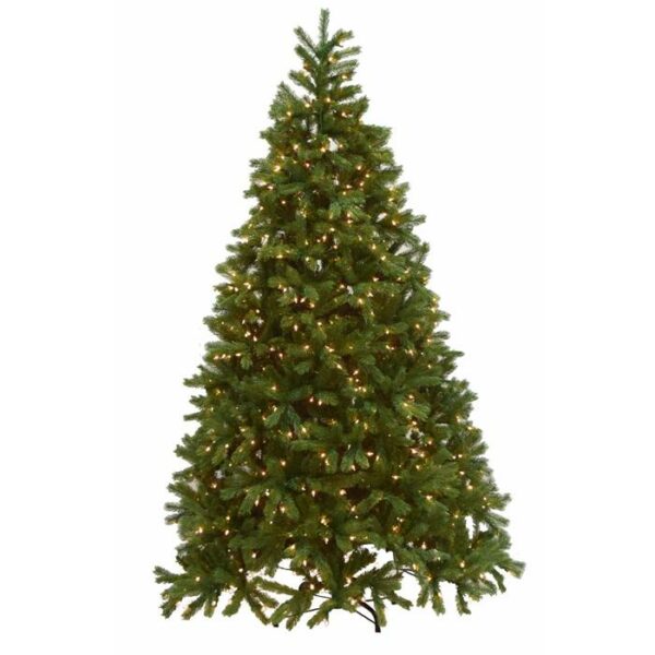 A 12 White Fir artificial Christmas tree with color-changing LED lights stands on a metal base against a plain white background.