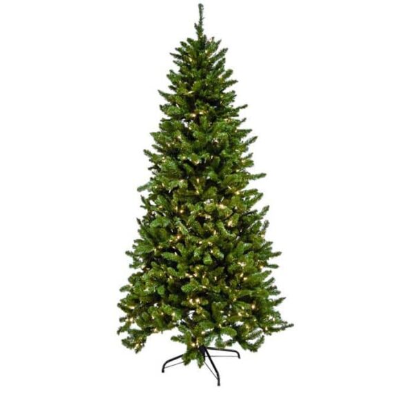 The 4.5 Oregon Pine with Multi Lights features green branches and colorful lights, standing on a black metal stand against a plain white background.