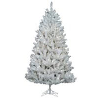 7 Arctic Pine (C) artificial white Christmas tree features dense branches and stands upright on a sturdy metal stand, shown against a plain white background.