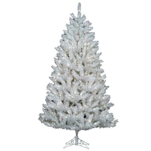 7 Arctic Pine (C) artificial white Christmas tree features dense branches and stands upright on a sturdy metal stand, shown against a plain white background.