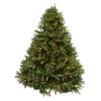 The 7.5 Grand Fir artificial Christmas tree features full, symmetrical branches and color changing LED lights, shown against a plain white background.