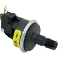 A close-up of the Pressure Switch - MInimax shows its black and yellow design, threaded nozzle, metal ring, and electrical terminals on one end.