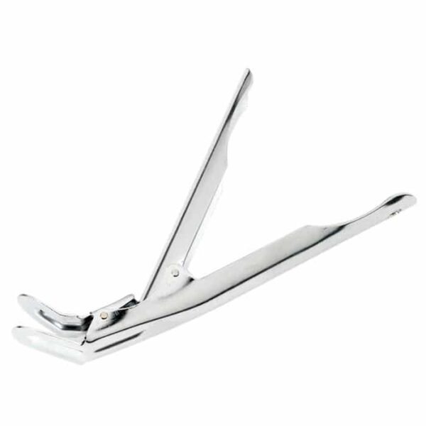 The Big Green Egg Grill Gripper, a metal tool with two handles and a curved gripping end, resembling pliers, is shown against a white background.