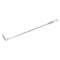 The Ash Tool for X-Large and XX-Large BGE is a long metal tool with a flat blade and looped handle, ideal for cleaning ash or debris from Big Green Egg grills or fireplaces.