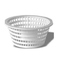 The SKIMMER BASKET OLYMPIC is a white, round plastic basket with open grid sides and a wide rim, shown casting a shadow on a white background.