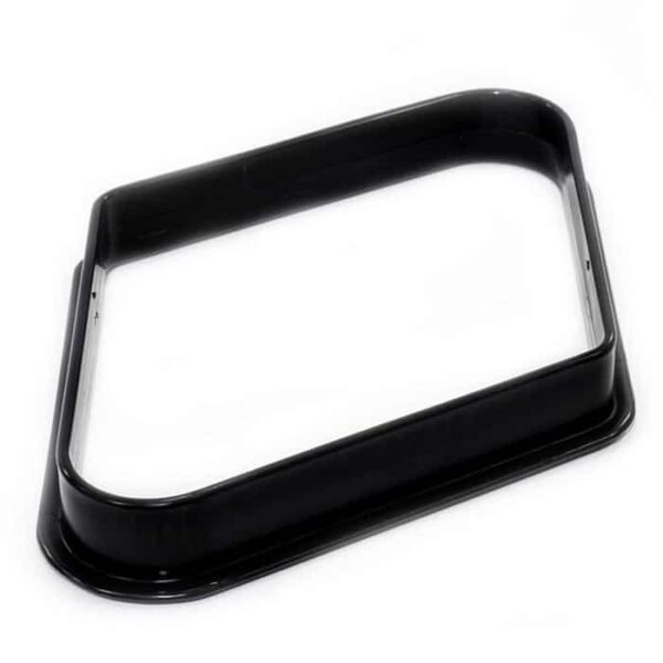 A black, rectangular 9 Ball Rack made of plastic with rounded corners, shown on a white background. It is designed to hold billiard balls in place for pool games.
