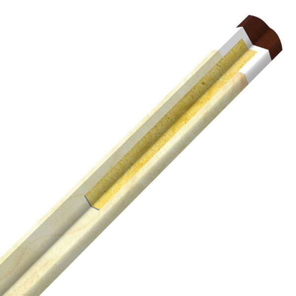 A detailed cutaway illustration of the Cue RAID Pearl Blk/Slv Points displays its sleek exterior and reveals the central core running through the cue stick.