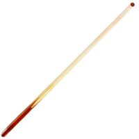 A Cue-One Piece Wood 57IN pool cue, featuring a smooth wooden finish and classic design, displayed on a white background.