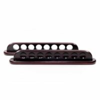The Imperial Deco 2-Piece 8 Cue Wall Rack-Mahogany features two dark brown rectangular racks with rounded edges, each holding eight evenly spaced cue slots, shown against a white background.