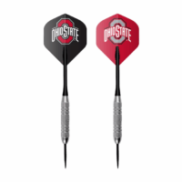 The Dart Set-Ohio State includes two darts with metallic grips: one with a black flight and one with a red flight, both displaying the Ohio State logo and “Ohio State” text on the flight.