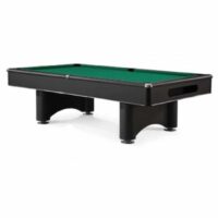 The 7 Destroyer Billiard Package features a black pool table with a green felt surface and sturdy legs, displayed against a plain white background.