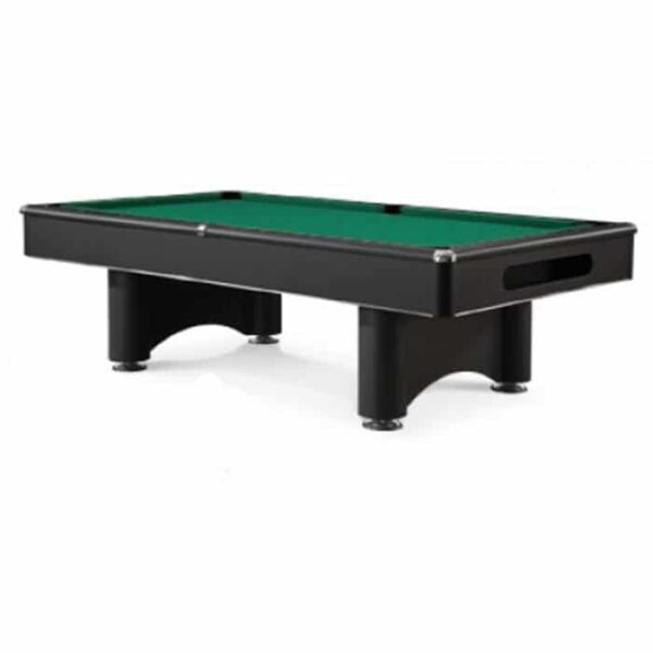The 7 Destroyer Billiard Package features a black pool table with a green felt surface and sturdy legs, displayed against a plain white background.