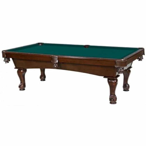 The 8 Blazer Billiard Package features a wooden pool table with a green felt surface, claw-foot legs, and leather pockets, displayed against a white background.